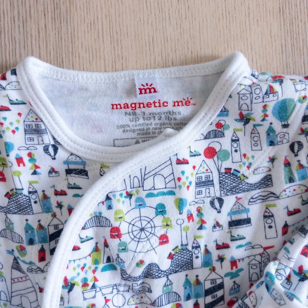 Magnetic Me Sleep Gown Hat Set White Amusement Park Organic Cotton Baby 0-3M